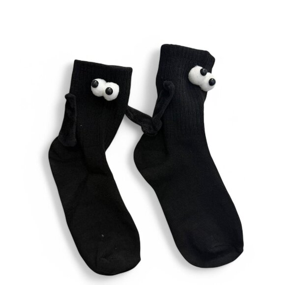 Set Of 2 Couples Unisex Black and white ghost socks holding hands. NEW - Picture 3 of 8